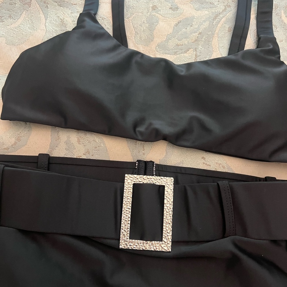 Black High Waisted Two Piece Set | Black High Waisted Bikini with Belted Bottom - Picture 4 of 9